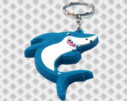 2D PVC Rubber Schlüsselanhänger Schlüsselring Kontur Hai blau weiß