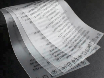 Label durchsichtig transparent Polyester mit Druck feine Schriften modern Etikette der besonderen Art